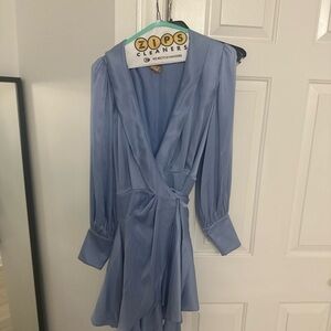Zimmermann Powder Blue Wrap Dress with Long Sleeves